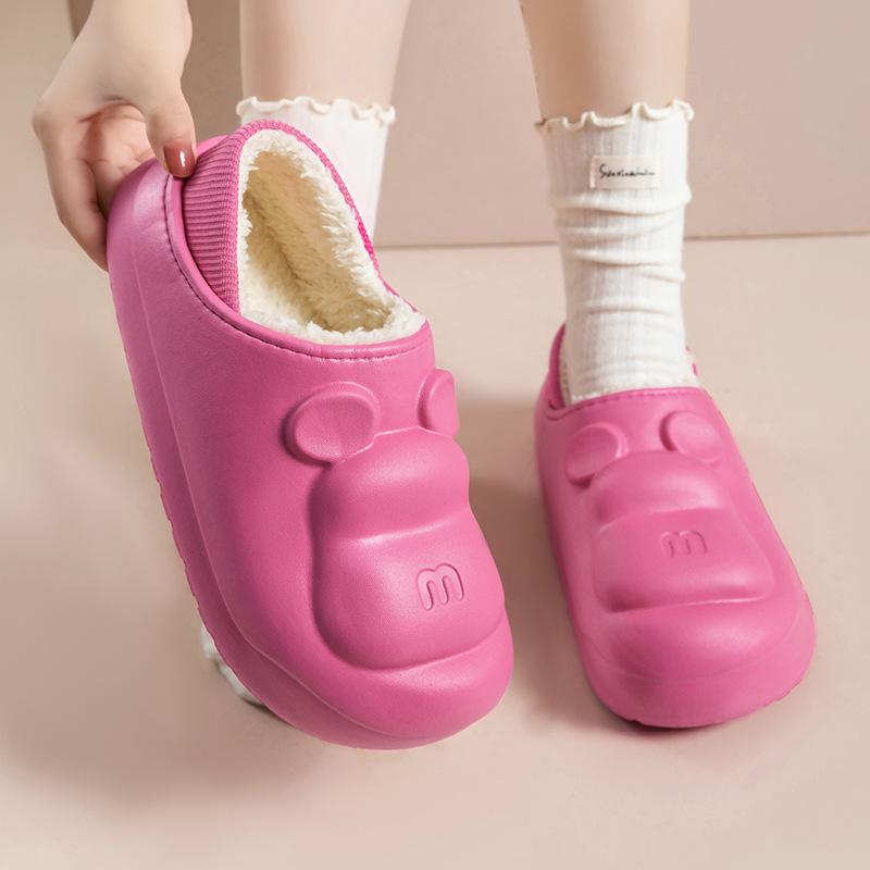 Bär wasserdichte Baumwollpantoffeln Fleece dicksohlige Tasche und weichsohlige Plüsch Thermoschuhe rutschfest
