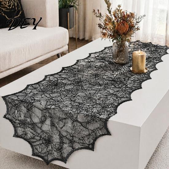 Spooky Home Decoration Spider Web Table Runner, Black Lace Gothic Halloween Runner Cobweb for Dining Event Props