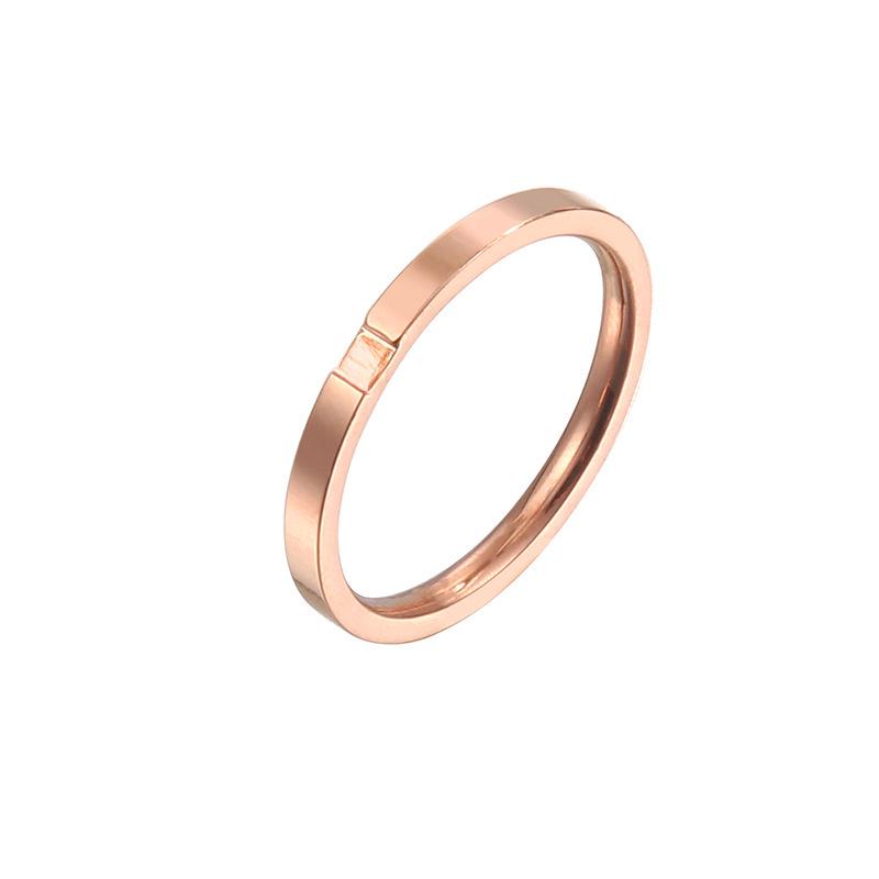Ultra-Thin Rose Gold Diamond Couple Ring – Japanese & Korean Design In Titanium Steel