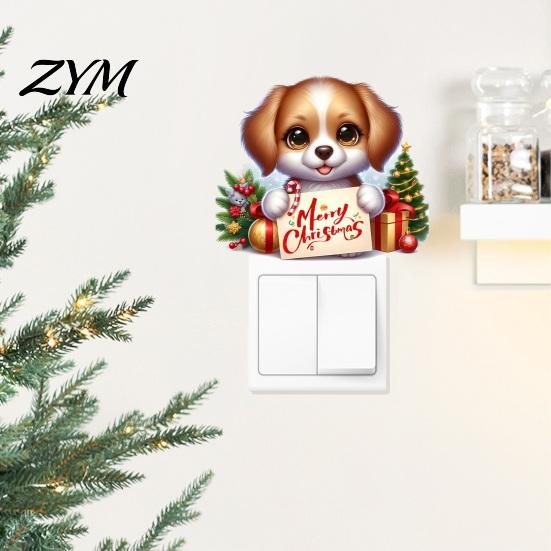 Self Adhesive Festive Wall Stickers Christmas Switch Stickers, Removable Santa Claus/Puppy/Reindeer/Elf/Pickup Truck Light Decorative Holiday