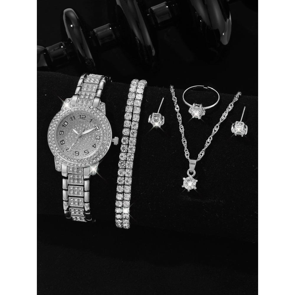Full Diamond Roman Literal Steel Belt Women's Watch Gypsy Temperament Business Quartz Watch Women's Watch Jewelry Set