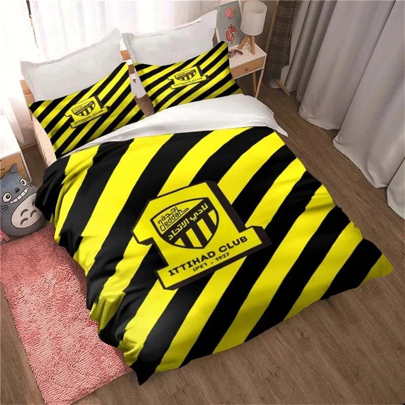 Stylish Elegant Twin Queen Al Ittihad Club Jeddah Boys Girls Size Bed Kids Adult Fashion Polyester Quilt Comforter (quilt)-EU Single(135*200cm)3pcs