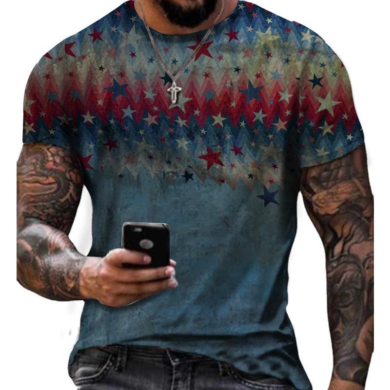 Summer Round Neck 3D American Independence Day Printed Top Fashionable Casual Short Sleeved Men's T-shirts