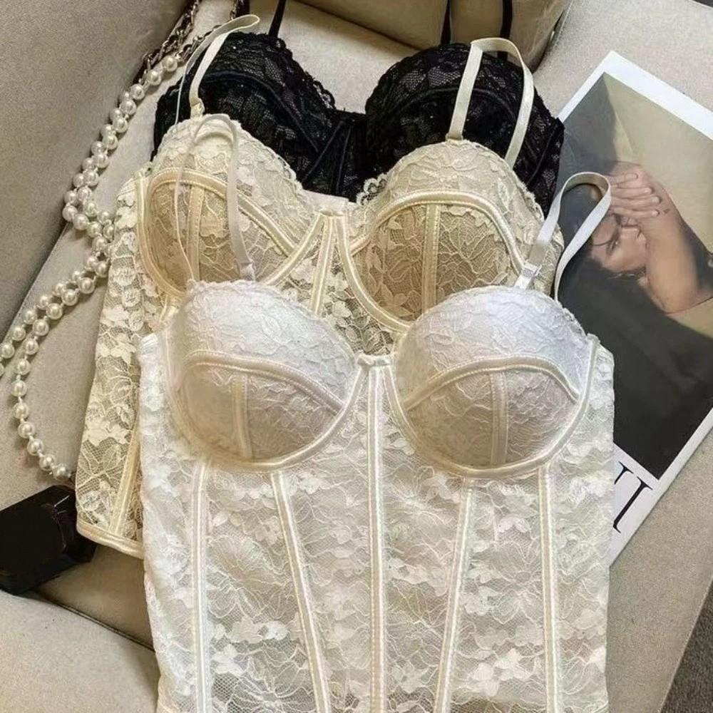 Sleeveless Lace Corset Bottoming Shirt Women Vest Sling Top Chic Camisole with Pads Women