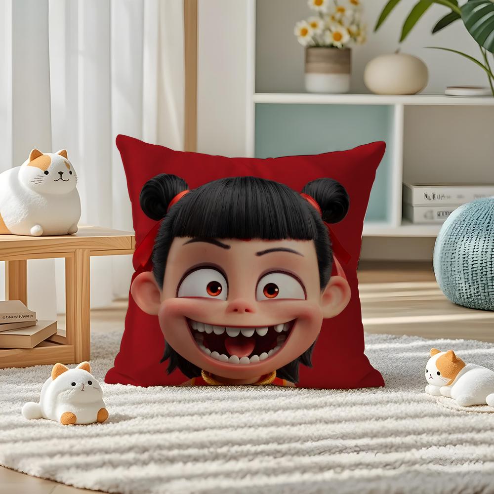 N-Ne Zha Pillow Case Silky Elegant Comfort Sofa Bed Invisible Zipper