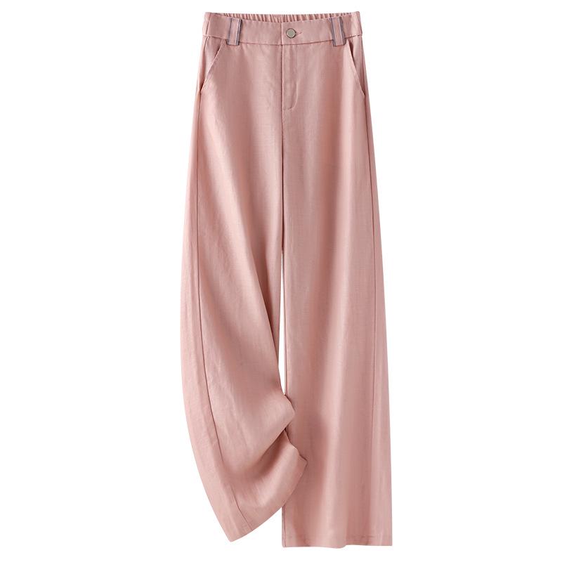 Dámské béžové tencelové letní kalhoty se širokými nohavicemi a vysokým pasem - 2025