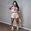 European and American street style number star print short T-shirt, elastic waist shorts, lazy two-piece outfit