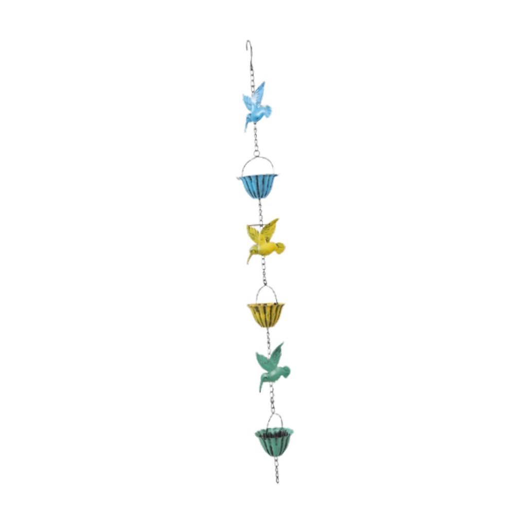 Rain Chain Gutter Adapter Multifunction 94.49'' Retro Sturdy Iron Hummingbird and Cup for Yard Farmhouse Lawn Home Decoration