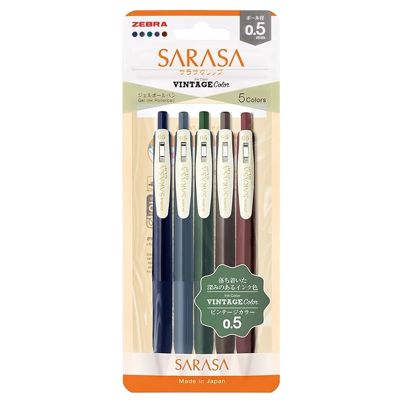 Zebra Sarasa Clip Gel Ballpoint Pen 0.5mm Vintage Color 5-Color Set N JJ15-5C-VI-N