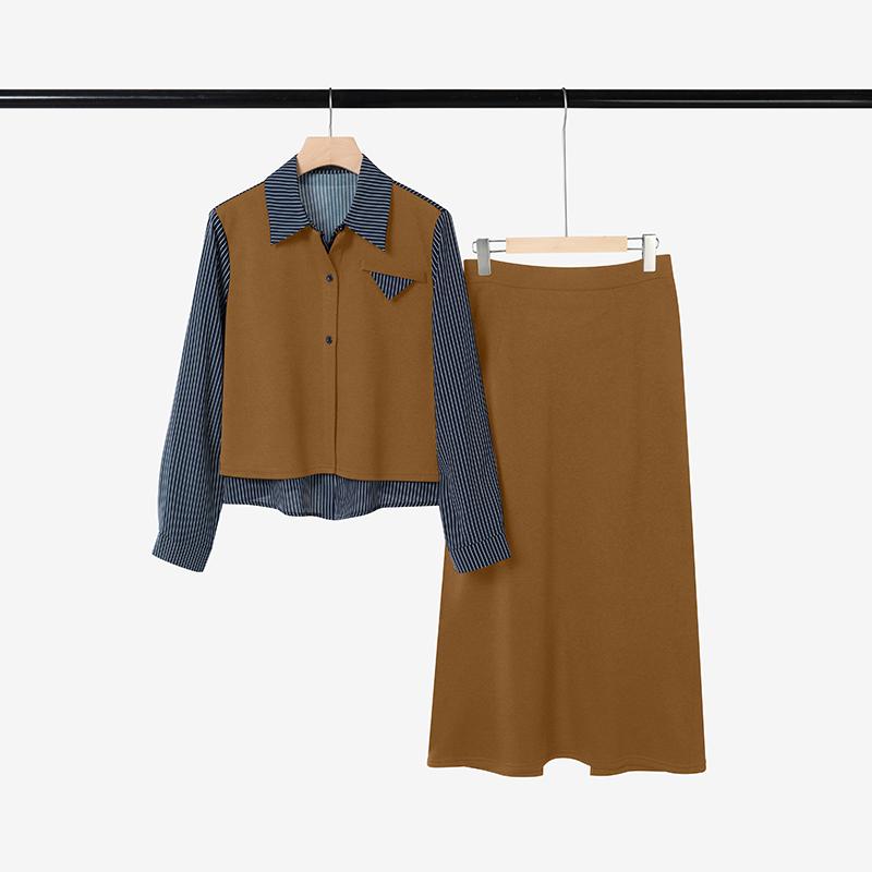 ZANZEA Women Splice Long Sleeve Blouse and Skirts Casual Two Piece Suit Sets