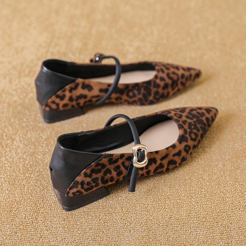 Fashion Leopard Pointed Toe Heeled Women Shoes 2025 New Autumn Shallow Buckle Loafers Classical Elegant Dress Pumps Zapatillas De Mujer