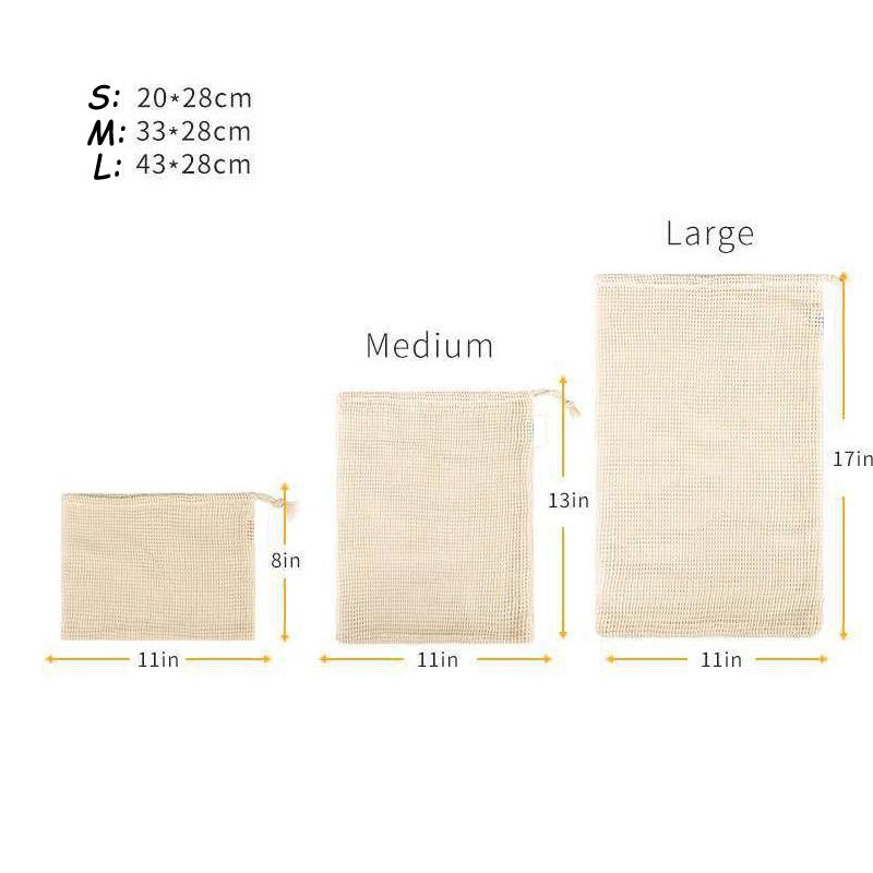 3Pcs/set Reusable Mesh Produce Bags Premium Polyester Washable Mesh Bags for Vegetables Fruits Toys