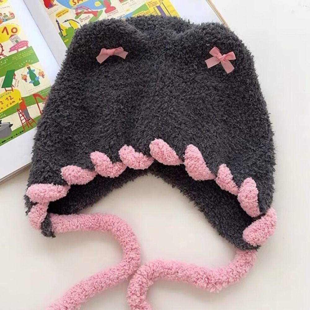 

Earmuff Bear Ear Beanies Hat Knit Woolen Hat Sweet Bow Pullover Cap Girls сірий/рожевий