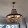 Retro loft vintage rustik yuvarlak ahşap boncuklu kolye lamba E27 asılı lamba dekor ışıkları modern led
