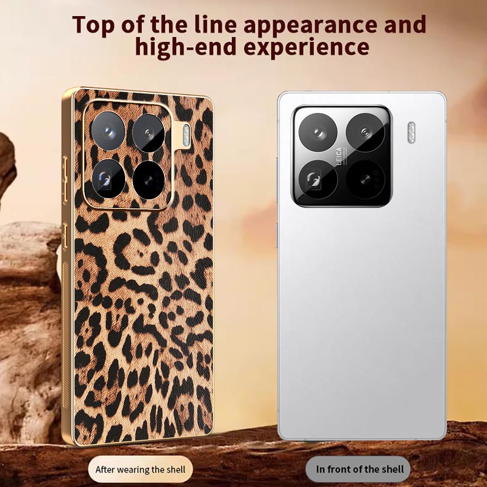 For Xiaomi 15 Pro Case Leopard Print PU Leather Coated PC+TPU Electroplating Phone Cover