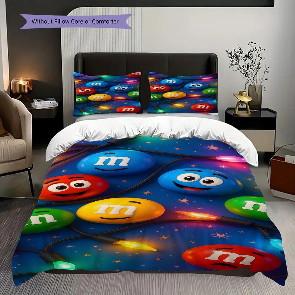 MMs Colorful Characters Bedding(1 * duvet cover + 2 * pillowcase, without core) Bedding set Soft and comfortable Duvet cover and pillowcase