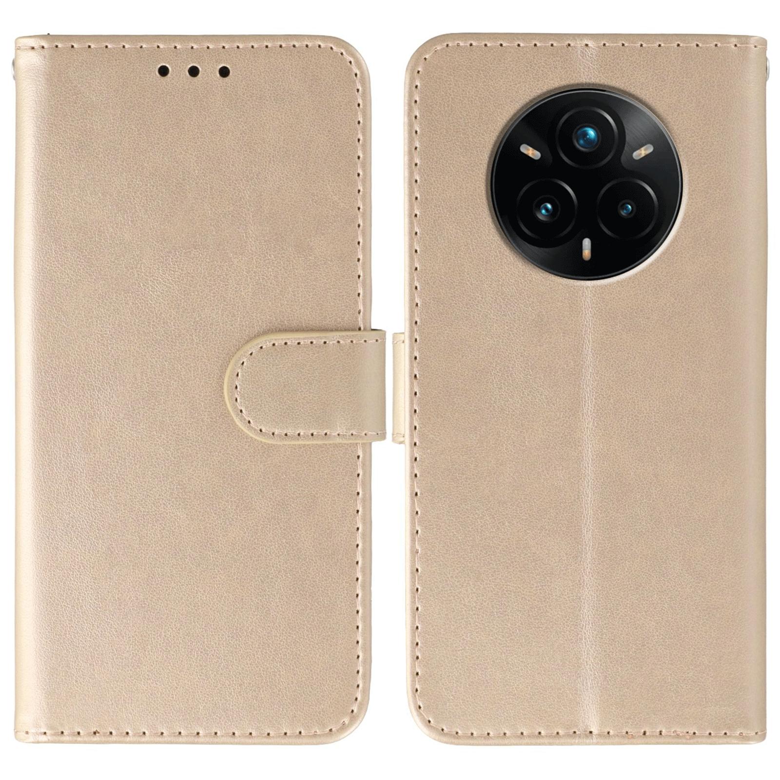 

For Realme 14 Pro+ 5G Case PU Leather Flip Wallet Phone Cover with Strap Rose Gold