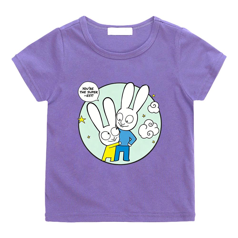 T-shirt Bambino Cartone Animato Simon Super Coniglio 100% Cotone Carina Ragazzi Ragazze Manica Corta Stampa Manga Top Bambini Casual Toddler Estate