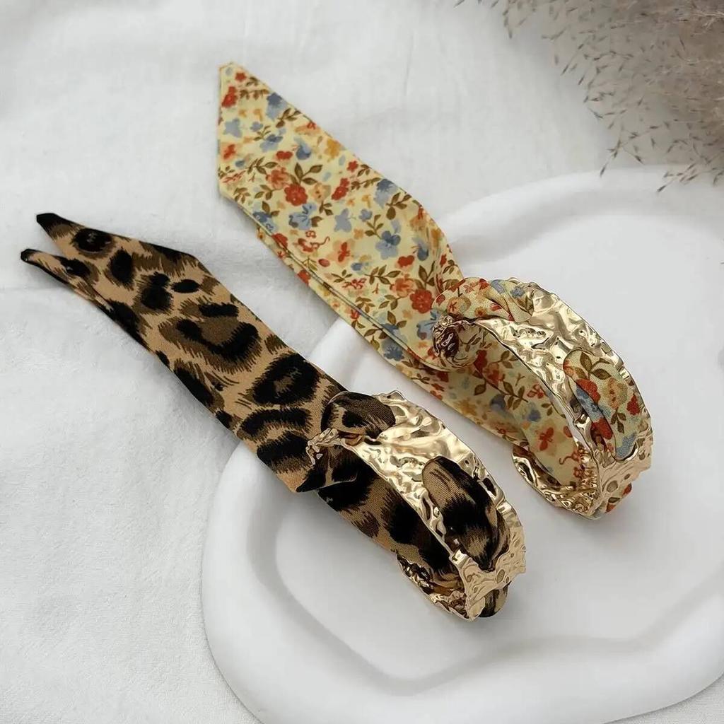 Ingemark Punk Elegant Leopard Print Floral Pattern Ribbon Bracelets Women Trendy Texture Gold Color Metal Wide Bangles Jewelry