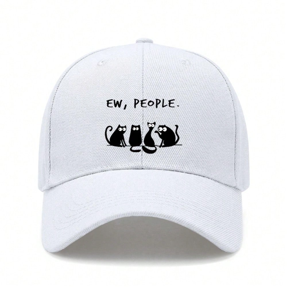 [Funny Cat Hat] Cream Polyester Print Baseball Cap - Adjustable Breathable Casual Streetwear Dad Hat For Men Women