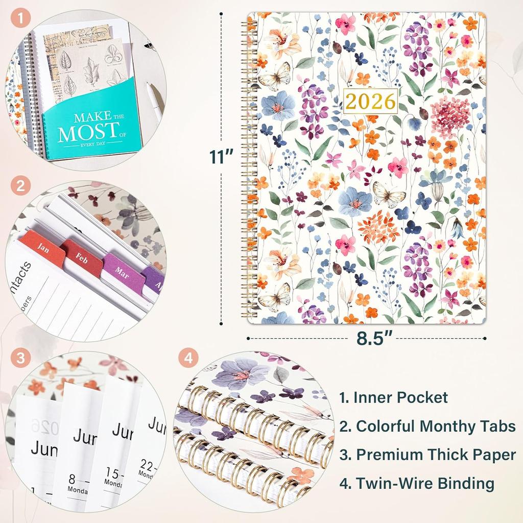 2026 Planner - Planner 2026, Jan. 2026 - Dec. 2026, 11” x 8.5”, 2026 Planner Weekly and Monthly, 2026 Calendar Planner, Colorful Tabs, Back