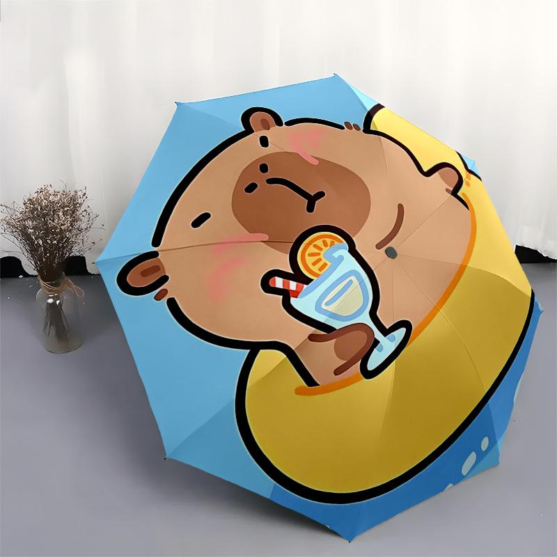 Capybara Themed Travel Umbrella-8 Ribs Automatic Opening and Closing, Portable Folding Design, Compact and Stylish Umbrella Suitable for Out