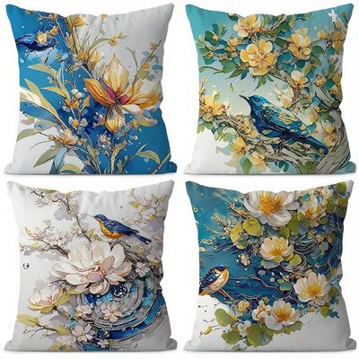 Elegant Floral And Bird Theme Digital Printing Pillow Cover Short Plush Suitable Living Rooms Bedrooms Sofas Throw Cushion Cover
