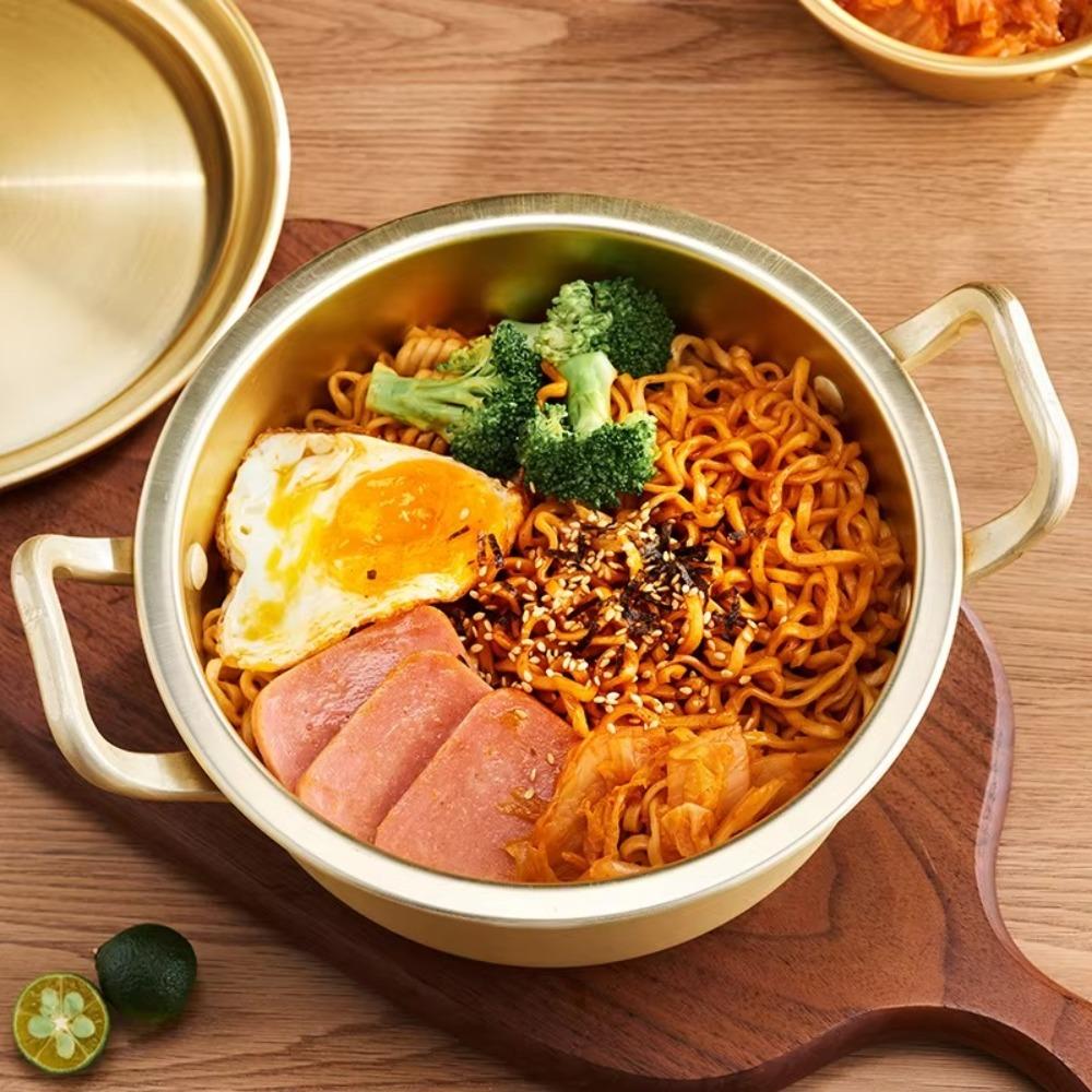 Double Ears with Lid Soup Hot Pot Aluminum Noodle Cooking Pot Ramen Noodle Pot Kitchen Cookware