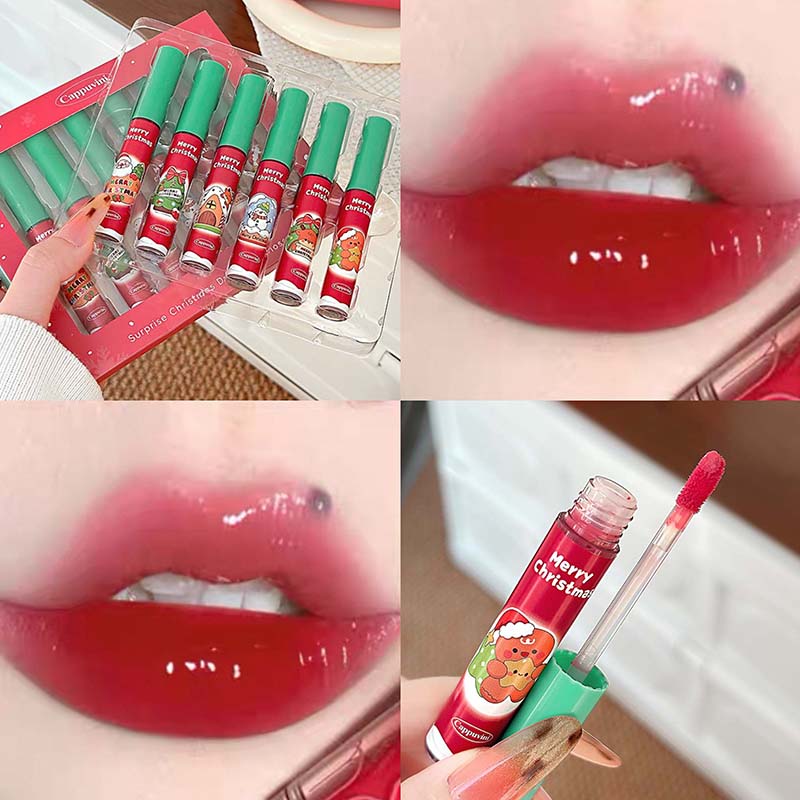 Cappuvini Christmas Surprise 6 Piece Liquid Lipstick Gift Set Matte Velvet Long Wearing Festive Colors Holiday Party Present 12g