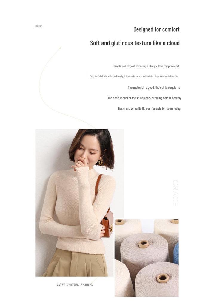 Autumn & Winter Slim-Fit Women's Ribbed Pullover Sweater - Half-High Collar, Casual & Versatile Fashion Base Layer