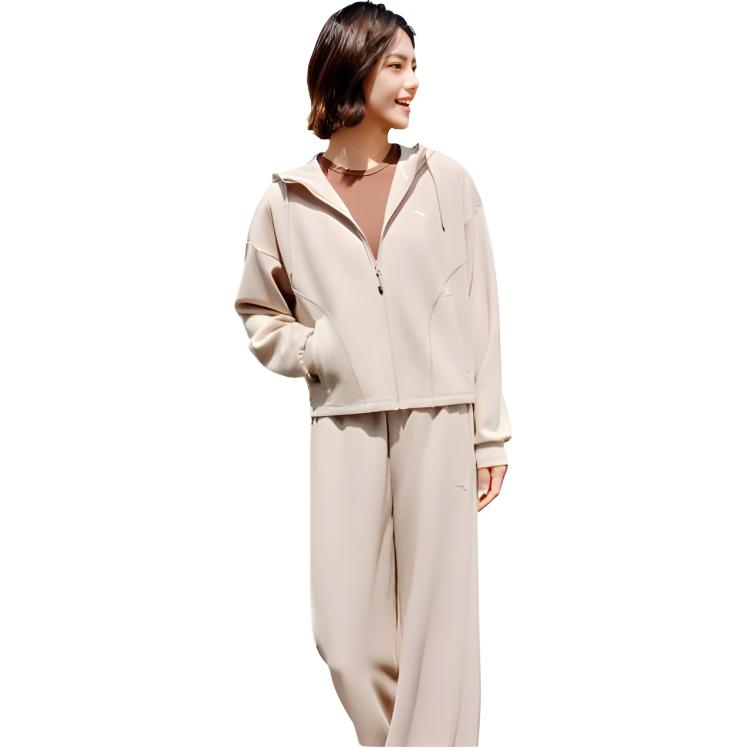 Anta Solid Color Zip-Up Hooded Versatile Loose Jacket Women Jackets 962537701-2