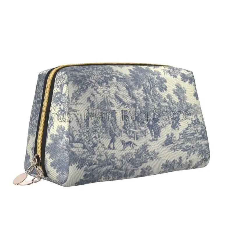 

French Country Makeup Bag Retro Toile De Jouy Leather Travel Cosmetic Organizer Women Large Capacity Waterproof Toiletries Bag