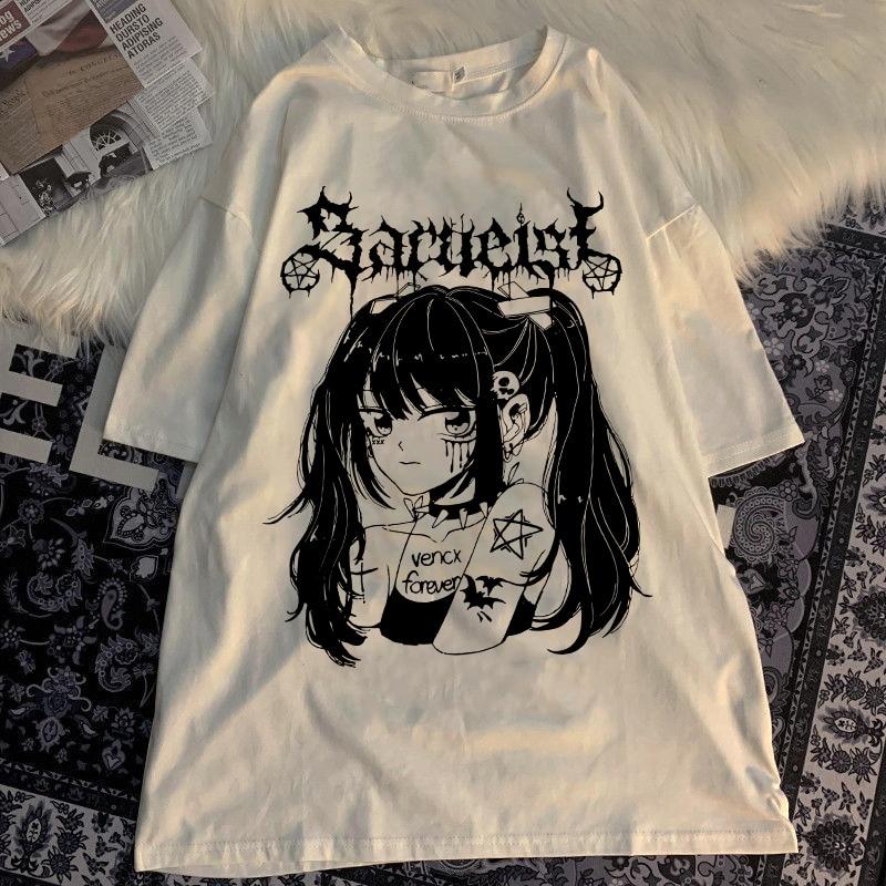 Harajuku Anime Frauen T Shirt Lose Übergroßen T Shirt Weibliche Kleidung Sommer Grafik Top für Cartoon T Shirt Japanische Streetwear