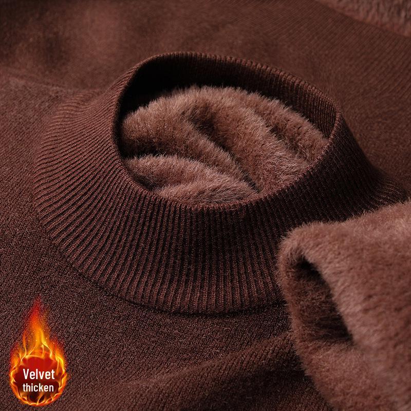 

Men s Casual Winter Velvet Sweater: Thick Half-High Collar Base Layer Knitwear XXL