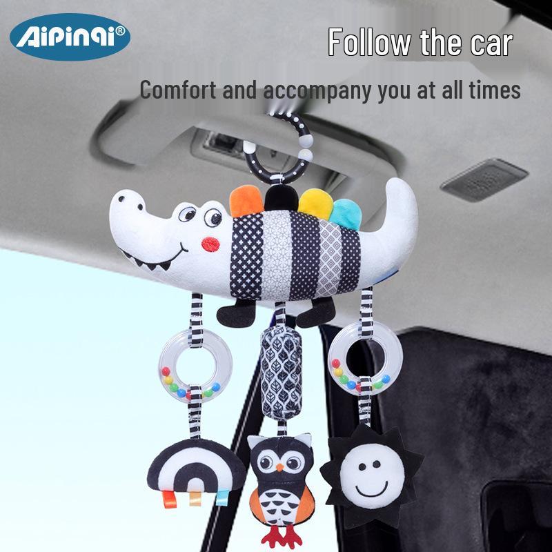 Black & White Animal Wind Chime: Plush Caterpillar Car Pendant for Babies 0-3 Years