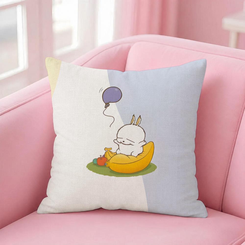 Anime Mashimaro Cushion Cover Pink Linen Textured Double Sided Cushion Cover with Invisible Zipper for Home Decor