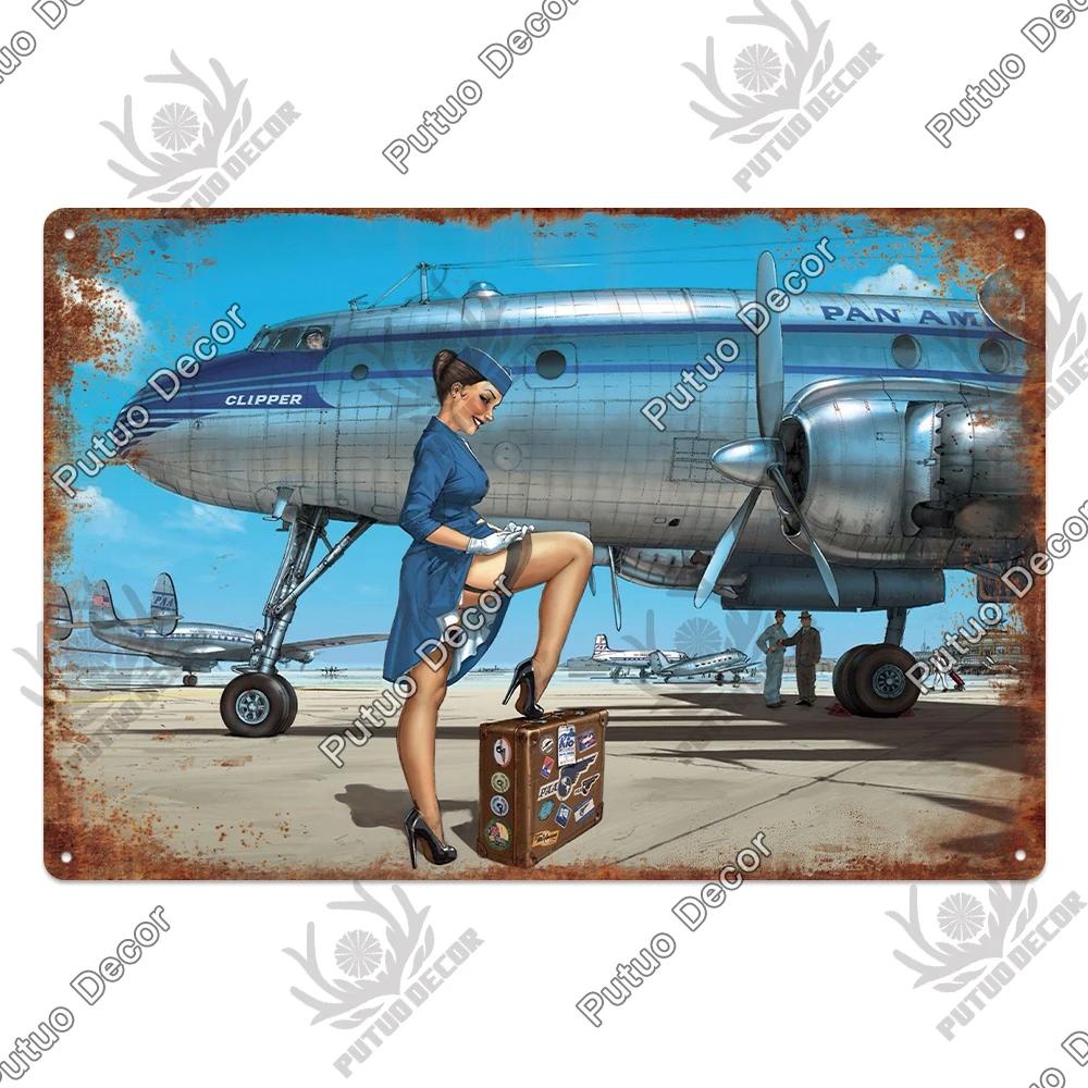 Putuo Decor Fighter Plane Vintage Tin Sign Plaque Metal Plate Retro Posters Wall Art Decoration for Garage Man Cave Pub Bar Club