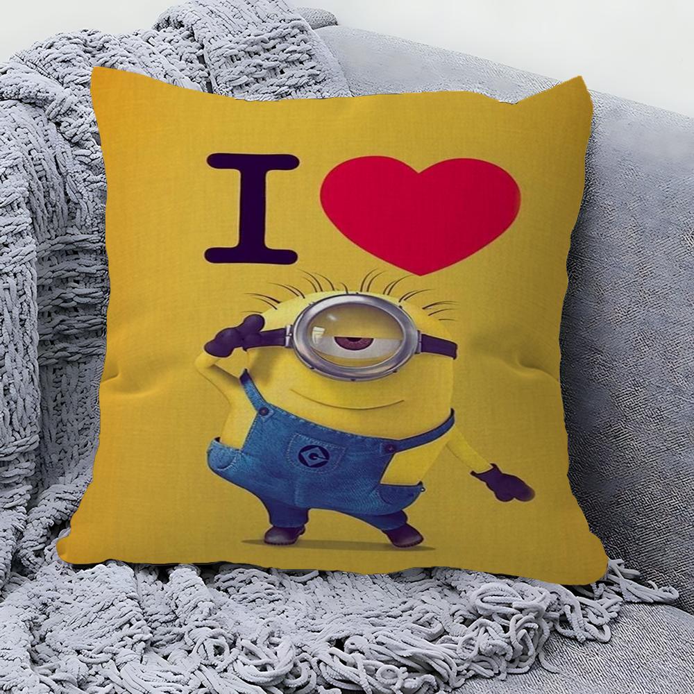 Almohada de Dibujos Animados-M-Minions Almohada de Anime Funda para Almohada de Sofá Cama Cabecero Funda para Cojín 45x45 Cm Moda