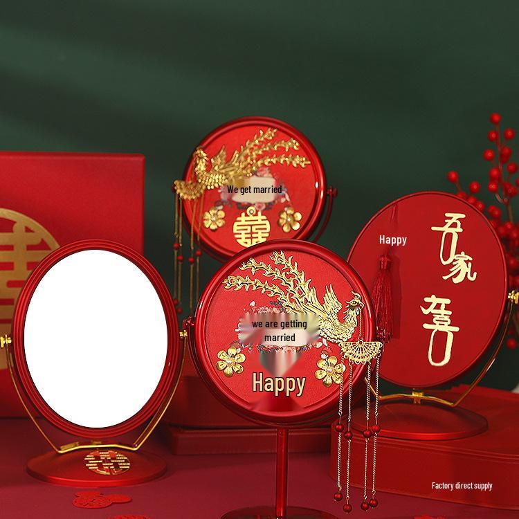 Double Happiness Red Wood Bride Gift Set: Mirror & Comb Collection