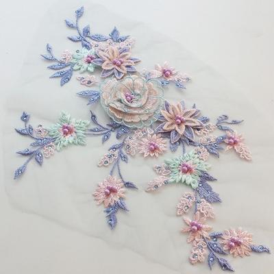 Pearl Stamen Floral Embroidered Patches 3D Flower Flower Patches  DIY Clothing Decoration