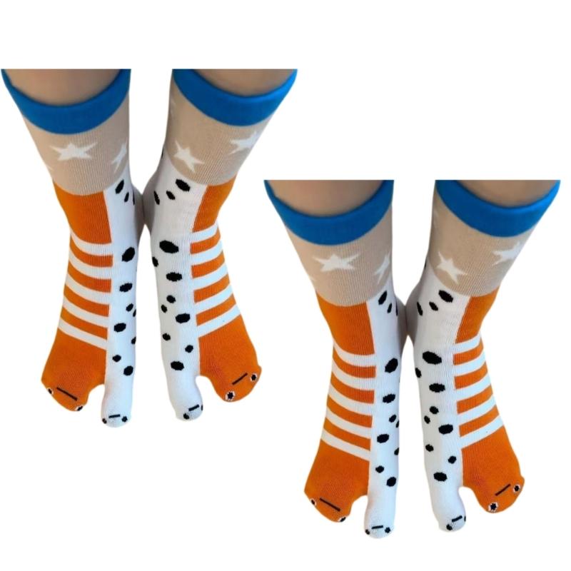 

2 Pairs Unisex Creative Split Toe Middle Length Socks Stretchy Comfort With Playfully Fish Patterns For Active Lifestyle