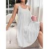 White U-Neck Casual Spaghetti Strap Midi Dress for Women