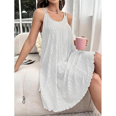 White U-Neck Casual Spaghetti Strap Midi Dress for Women