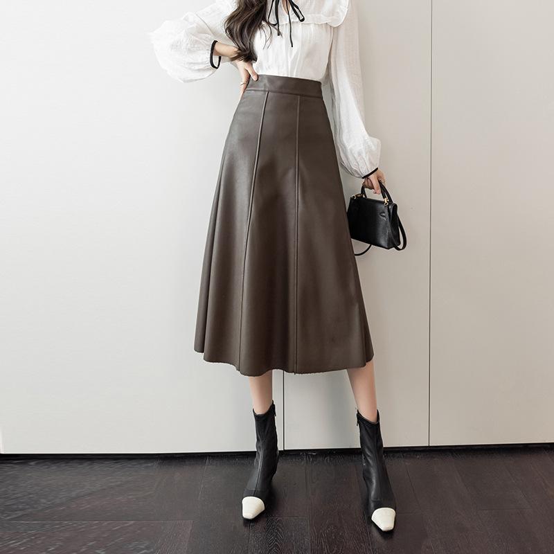 Kunstlederröcke für Frauen Reißverschluss Plissee Chic Casual Loose Röcke Herbst Winter Neue Mode Hohe Taille Weibliche Röcke