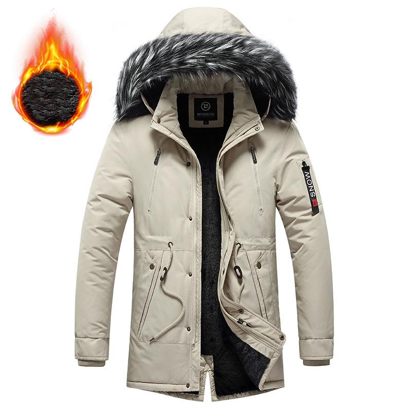 

Winter Men Warm Jacket Men Cotton Windproof Casual Parkas Jacket Coat Men Fur Collar Thicken Outwear M хакі