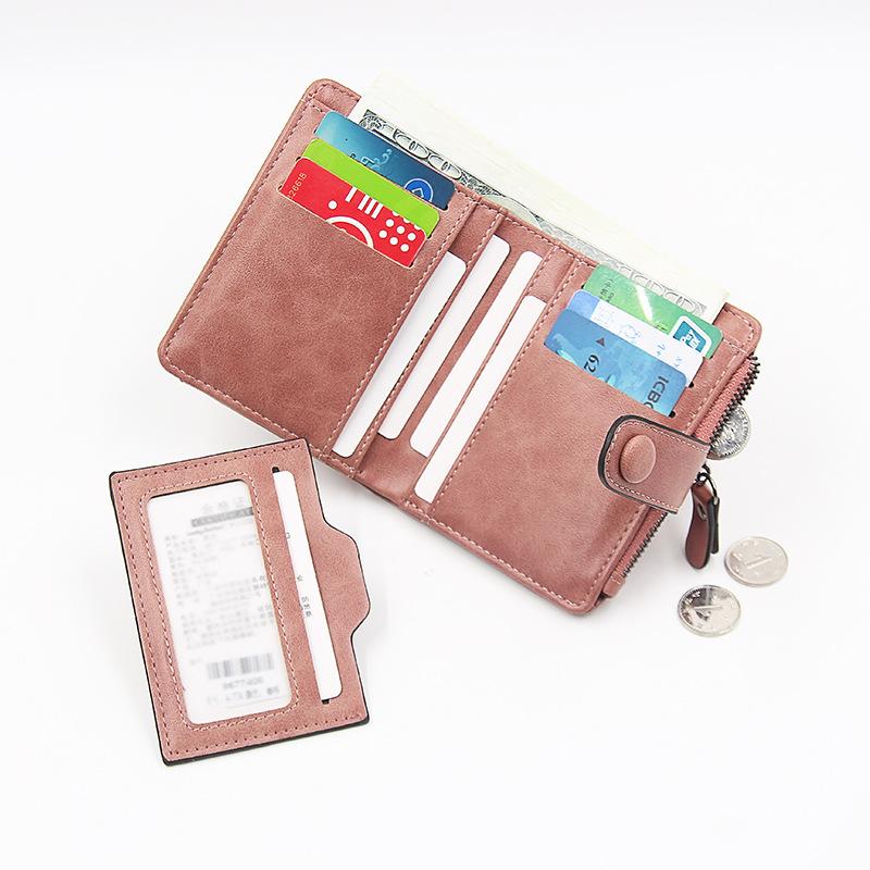 Carteira curta feminina fina e minimalista com porta-cartões removível e janela para documento de identidade, adequada para homens e mulheres usarem