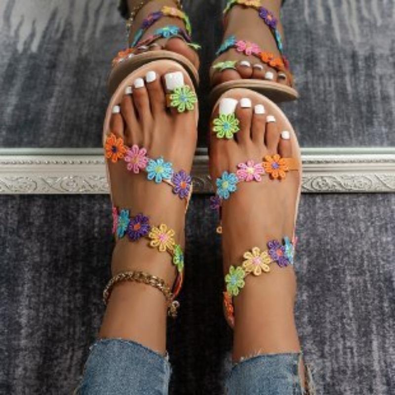 New Bohemian Flower Sandals Wedding Pearl Fashion Beach Women's Casual Sandals