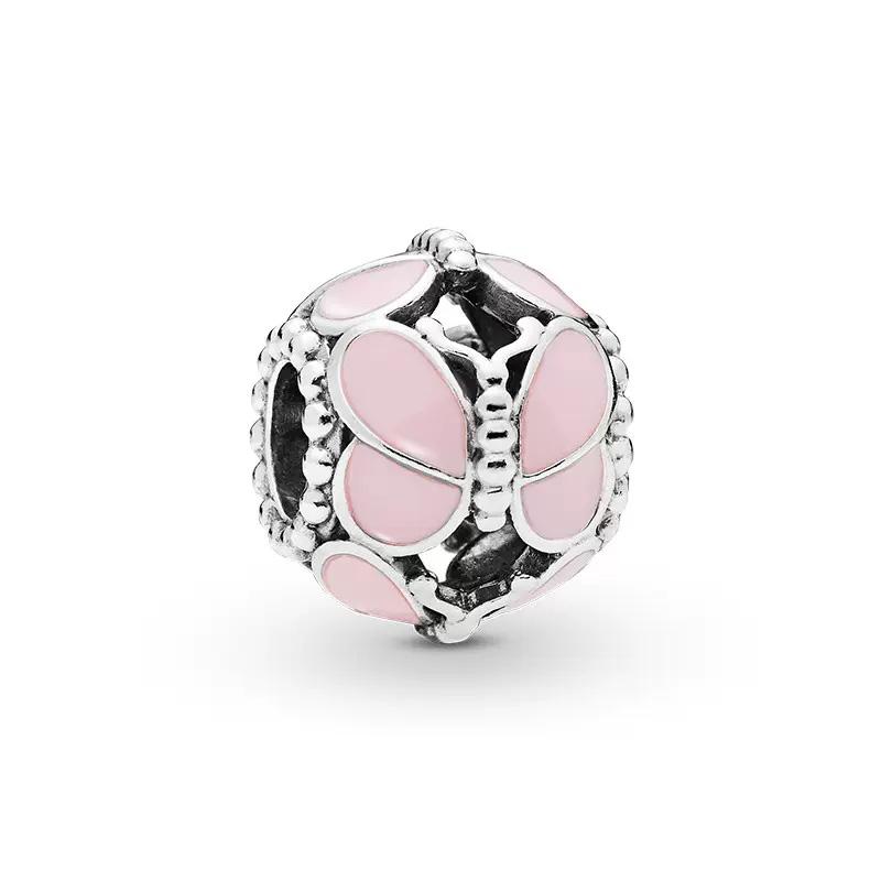 925 Silver-Plated Charms Jewelry Gift Sparkling Pink Air Balloon&Cherry Blossom Dangle Bead Fit Original Silver Bracelet