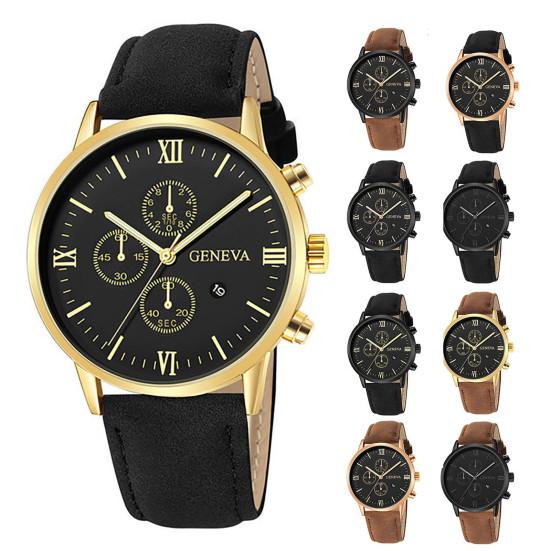 Men Quartz Watch Round Dial Precise Pointer Display Shockproof Scratch-resistant Calendar Faux Leather Strap Fashion Simple Male Business Quartz