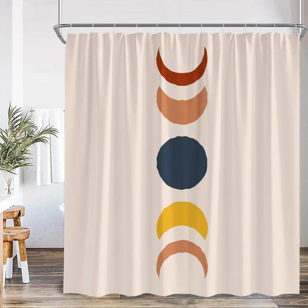 Mid Century Abstract Shower Curtain Leaf Curve Simple Line Nordic Modern Bathroom Decor Polyester Fabric Bath Curtain With Hoo